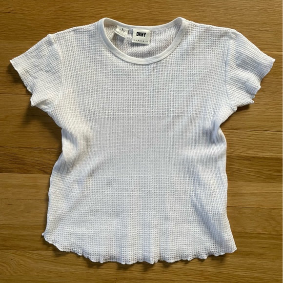 DKNY Classic 100% Cotton White Waffle Tee - Picture 6 of 9